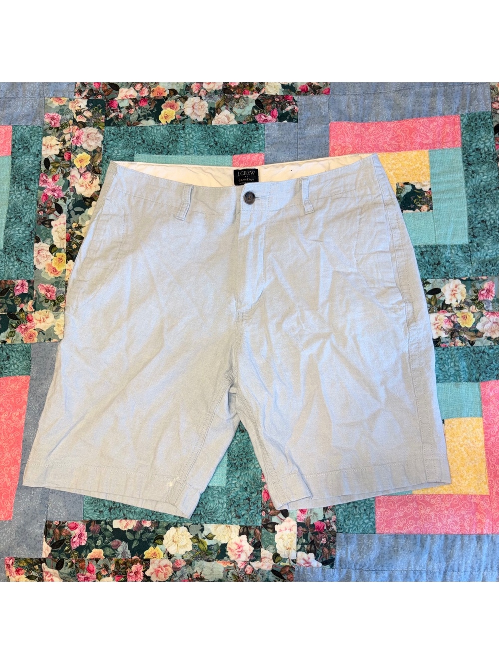 J.Crew $110 Gramercy 55% Linen Men’s 31 light blue Summer chino shorts size 33W